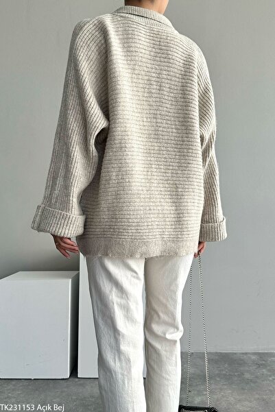 cemo Women's Ribbed Knit Long Sleeve Polo Neck Sweater Tunic