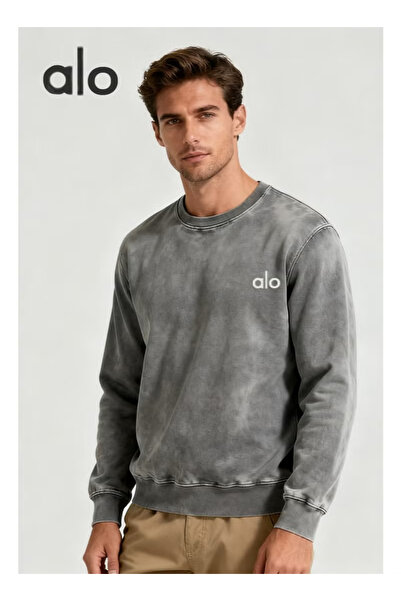 Alo Acid Wash Grey Oversized Sweatshirt - Vintage Style, Loose Fit & Retro Streetwear