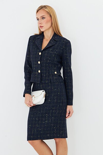 LOVELF Gold Düğmeli Tüvit Etekli Takım Lacivert