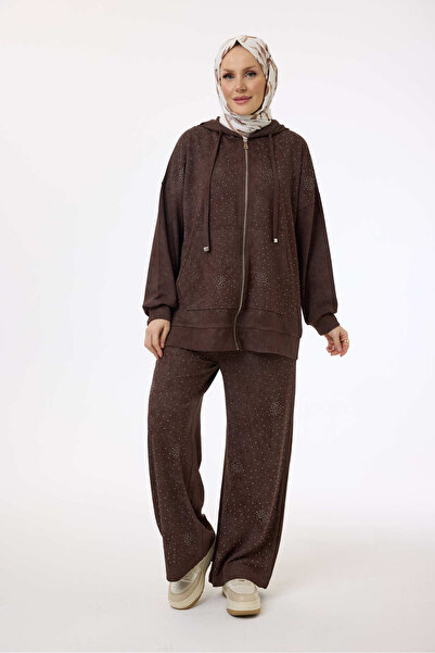 My City 6002 - Stylish Comfortable Dora Luca Hooded Stone Detailed Trousers Hooded Sets