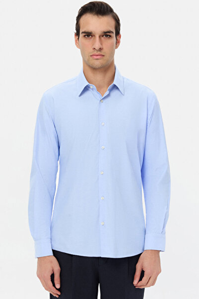 Twn Cămașă Dobby albastră slim fit