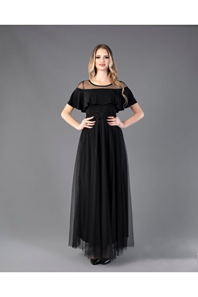 NONCONCEPTMODA Göğsü Volanlı Tül Etek Uzun Elbise