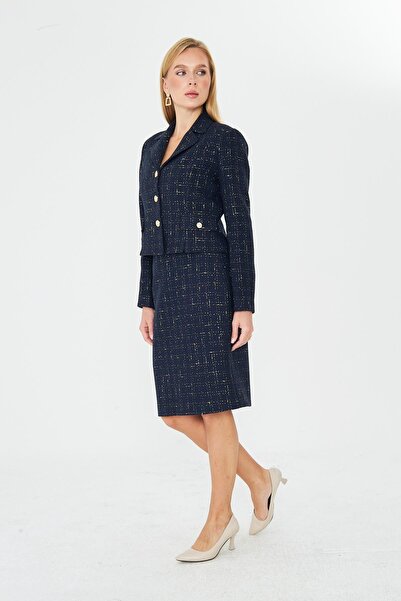 LOVELF Gold Düğmeli Tüvit Etekli Takım Lacivert