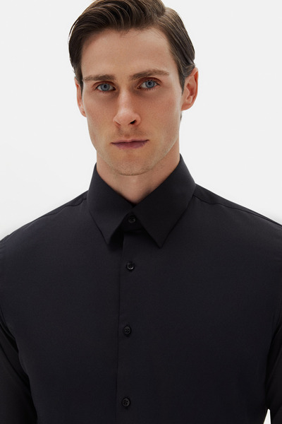 Twn Slim Fit Black Plain Shirt