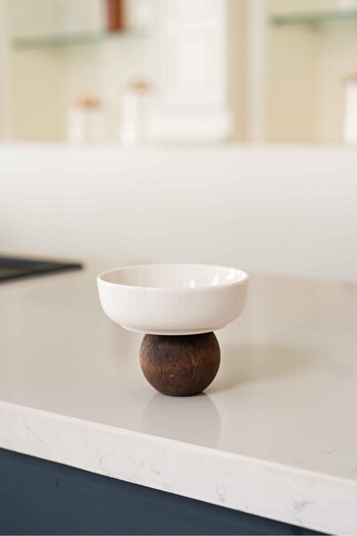 KaiHome Ceramic Presentation Bowl with Wooden Base Presentation Bowl Snack Bowl