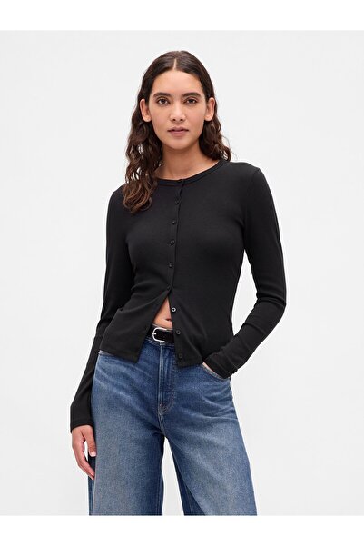 GAP Kadın Siyah Modern Bisiklet Yaka Hırka