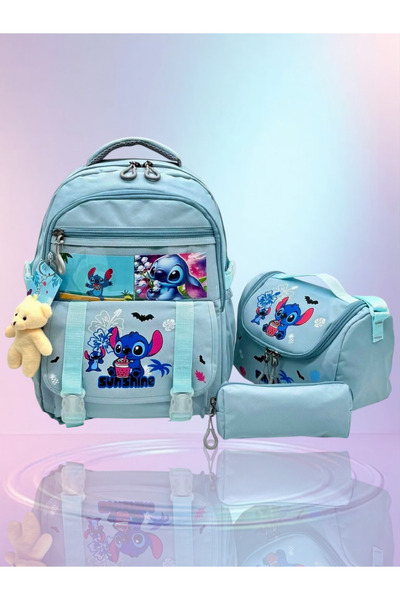JOJO KIDS Girl's Stitch Elementary School Backpack, Waterproof Bag, Set of 3
