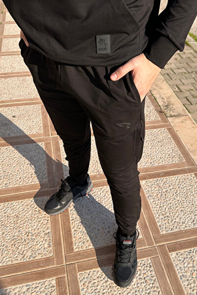 REMSA Men's Sweatpants with Elastic Waistband, 3 Pockets, Zipper Detail, 6630 Black