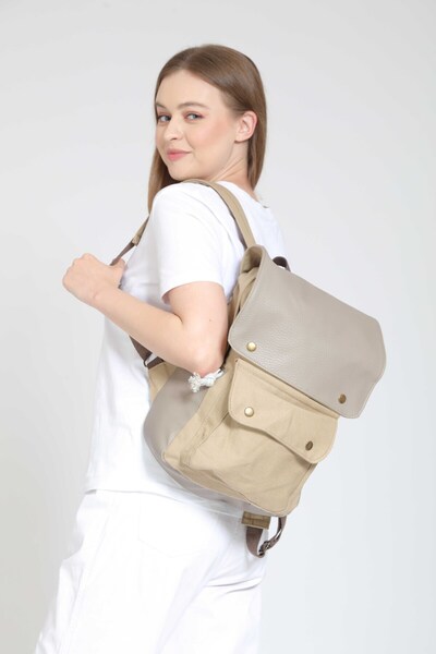 street&bagdnz حقيبة ظهر جيرونيمو بغطاء جلدي للاستخدام اليومي للتخييم والسفر ح...