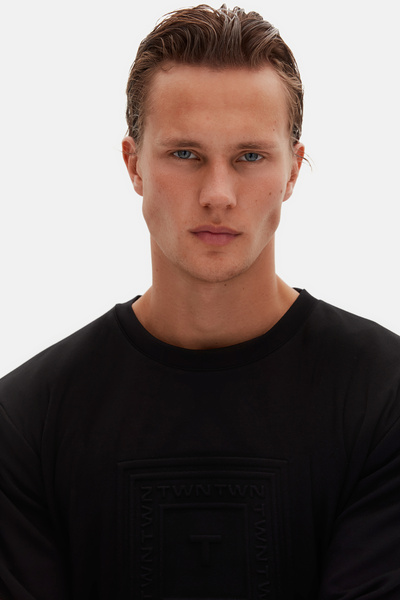 Twn Relaxed Fit Black Plain Sweatshirt