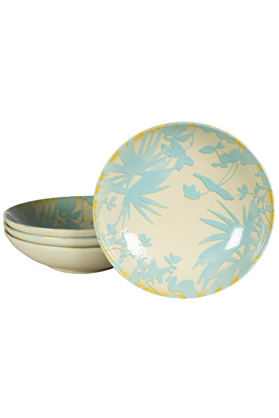 Cesiro Set of 4 deep plates, 21 cm, Hawaii, light cream with light blue leaves