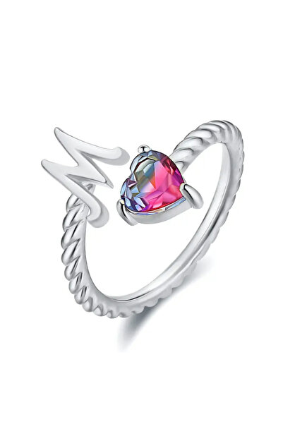 set.up M HARFLİ RENKLİ ZİRKON TAŞLI AYARLANABİLİR YÜZÜK