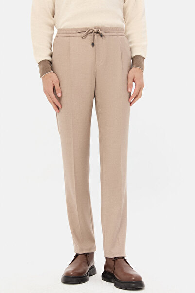 D'S Damat Ds Damat Regular Fit Beige Gabardine Jogger Pants