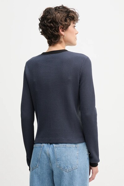 Calvin Klein Women's Regular Fit Fine Knit Fabric Round Neck Long Sleeve Blue T-Shirt Lv047D225G-Vek