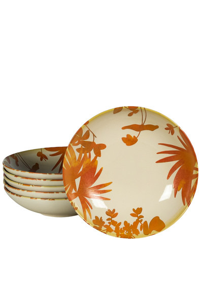 Cesiro Set de 6 farfurii adânci, 21 cm, Hawaii, crem deschis cu frunze de portocal