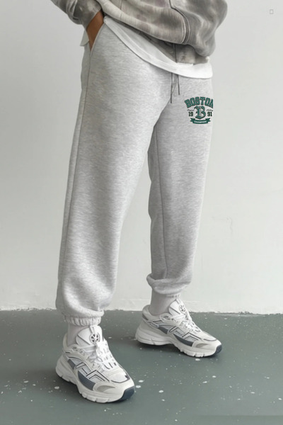 EydaMoon Men's Winter Boston Printed Cotton Wool Inside Elastic Leg Bottoms