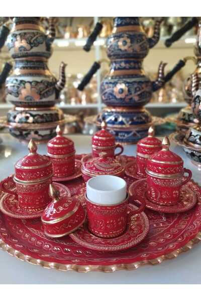 KARACA BAKIR İşlemeli Bakır Fincan Takımı- 6 kişilik Bakır Fincan Takımı