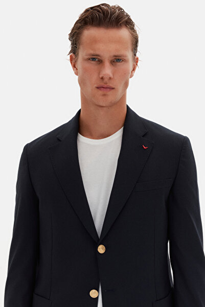 D'S Damat Ds Damat Comfort Fit Navy Blue Plain Fabric Jacket