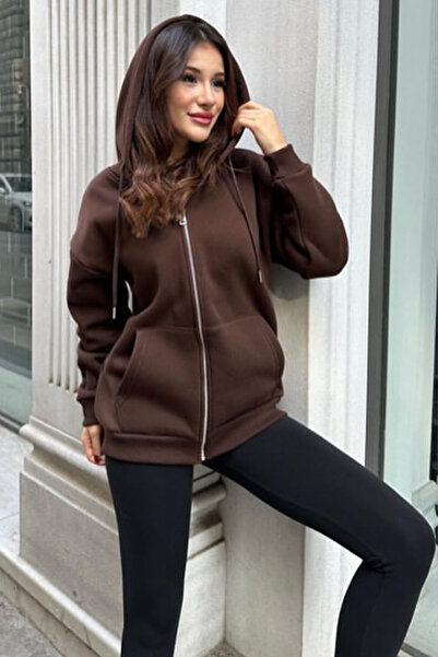 CİDDE Women's Three Thread Sh Fleece-Lined Hooded Zippered Sweatshirt