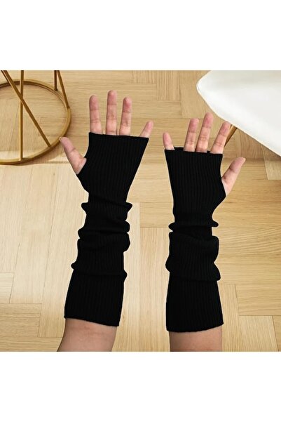 DELPI - Set of Long Leg Warmers and Fingerless Gloves, Black, One Size
