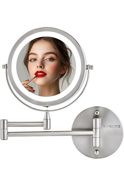 OVENTE Wall-Mount Makeup Mirror 1x/10x Dual-Sided LED Polished Nickel MFW70BR1X10X