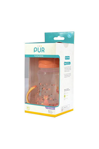 Pür PUR 9023 – WIDE-MOUTH BABY BOTTLE, PEACH PATTERN AND HANDLES +6 MONTHS, 250ML