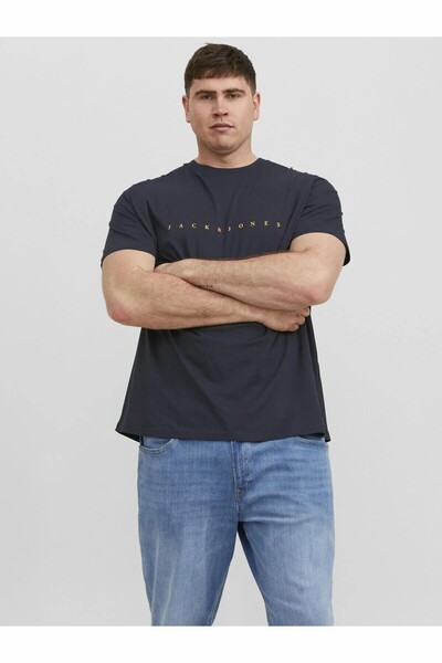 Jack & Jones Plus Men's Navy Blue Jjestar Jj Tee Ss Noos Pls Large Size T-Shirt 12243625-Darknavy