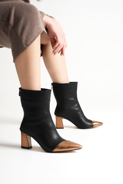 MARCHEO Lucinda Women's Black Copper Thick Heeled Winter Boots