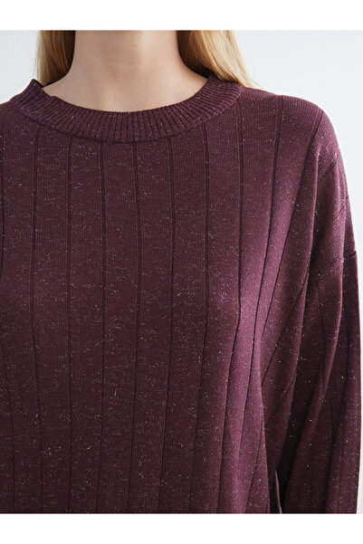 LC Waikiki Classic Plum Crew Neck Glitter Women's Knit Sweater