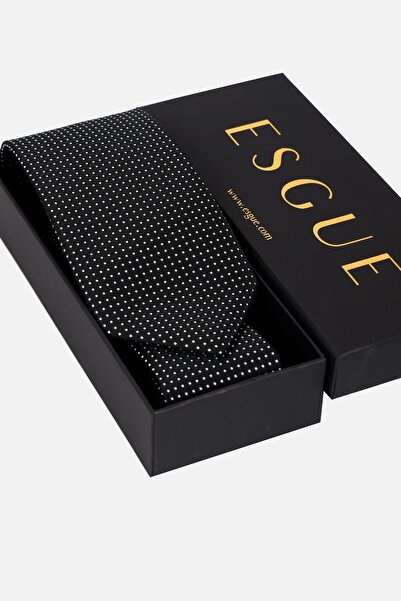 Esgue 8 cm Classic Wide Hand Made Black - White Dot Pattern Handkerchief Tie