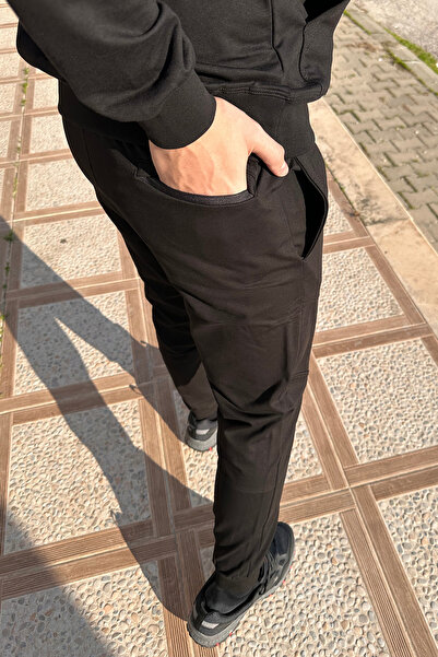 REMSA Men's Sweatpants with Elastic Waistband, 3 Pockets, Zipper Detail, 6630 Black