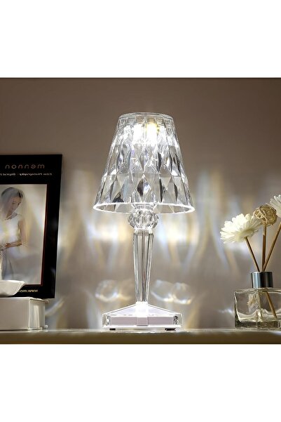 Houmt Crystal Table Lamp Touch Control, 2000mAh Rechargeable LED Diamond Table Lamp with 3-Color Lig