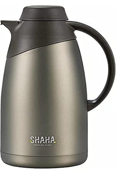 SHAHA ترمس من الفولاذ المقاوم للصدأ S/S V.F مع فلتر معدني (1.4 لتر، رمادي معدني)