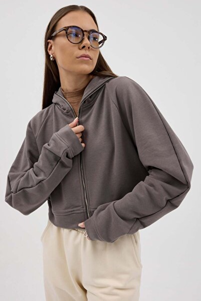 Buly Φούτερ με φερμουάρ και λεπτομέρεια με κουκούλα