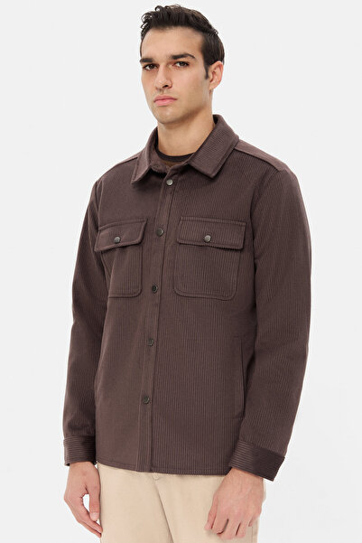 D'S Damat Ds Damat Regular Fit Brown Plain Shirt Coat