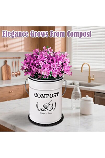 AOSION Kitchen Compost Bin Counter, 1.0 Gallon Indoor Compost Bin with Lid, White