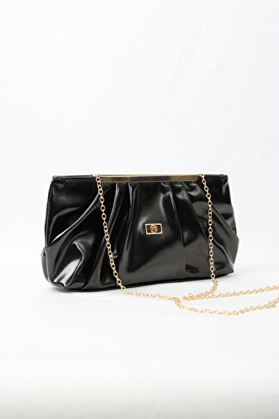 mossi Women's Shiny Black Chain Strap Portfolio Stylish Evening Dress Bag Stylish Clutch Bag