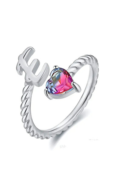 set.up E HARFLİ RENKLİ ZİRKON TAŞLI AYARLANABİLİR YÜZÜK