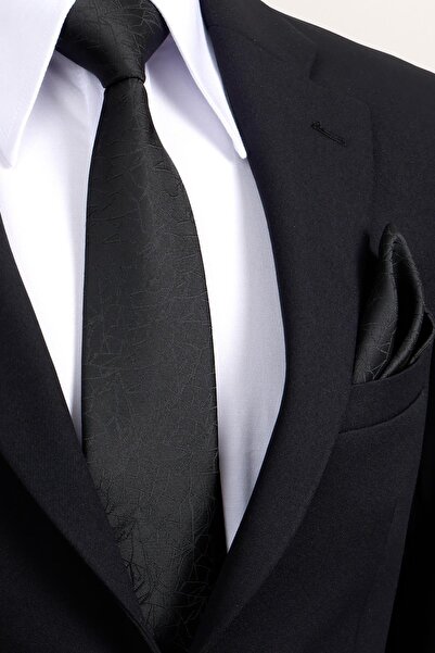 Esgue 8 cm Classic Wide Hand Made Black Patterned Handkerchief Tie