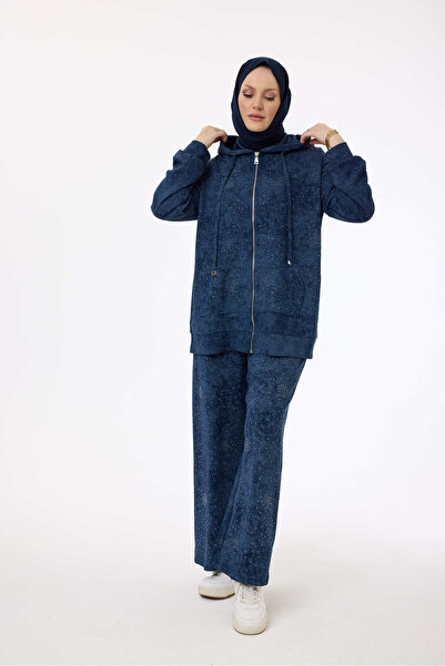 My City 6002 - Stylish Comfortable Dora Luca Hooded Stone Detailed Trousers Hooded Sets