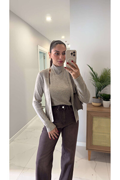 BİRCANÇİL Cwilla Mink Cardigan with Bady Detail