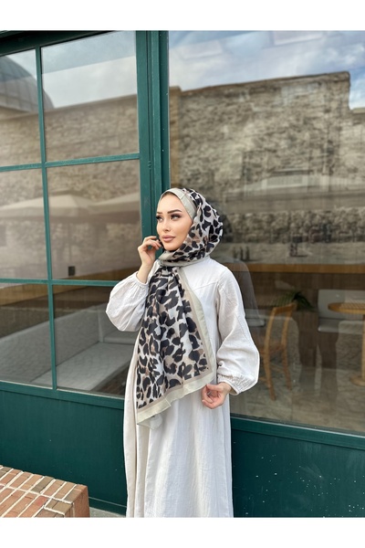 CUOCA LOUNGE Leopar Desenli Ekru Soft Pamuk Şal