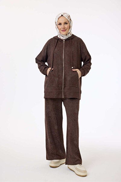 My City 6002 - Stylish Comfortable Dora Luca Hooded Stone Detailed Trousers Hooded Sets