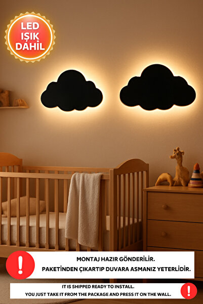 Dekorvin 2'li Bulut Gece Lambası Bebek Çocuk Odası Duvar Dekorasyonu Aydınlat...