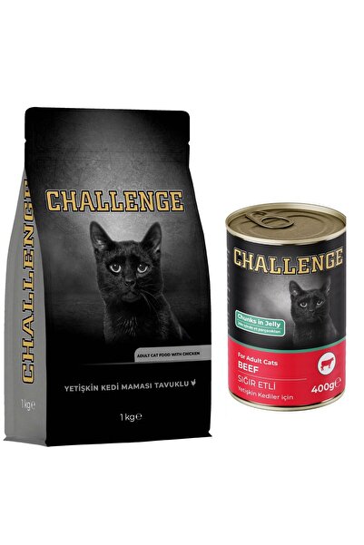 Challenge İKİSİ BİR ARADA Tavuklu Yetişkin Kedi Maması 1 kg + Sığır Etli Yeti...