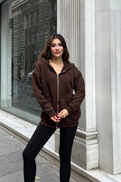 CİDDE Women's Three Thread Sh Fleece-Lined Hooded Zippered Sweatshirt