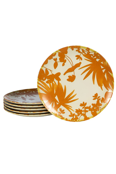 Cesiro Set de 6 farfurii plate, 26 cm, Hawaii, crem deschis cu frunze de portocal