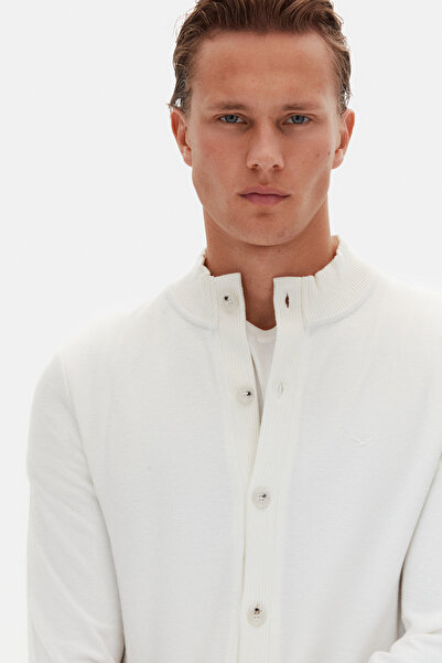 D'S Damat Ds Damat Regular Fit Ecru Plain Knit Cardigan