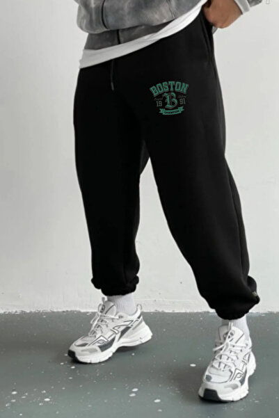 EydaMoon Men's Winter Boston Printed Cotton Wool Inside Elastic Leg Bottoms