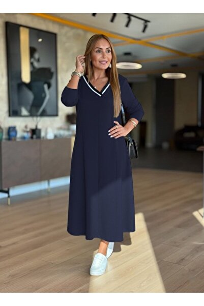 JANES Γυναικείο μακρυμάνικο φόρεμα με λαιμόκοψη σε σχήμα V